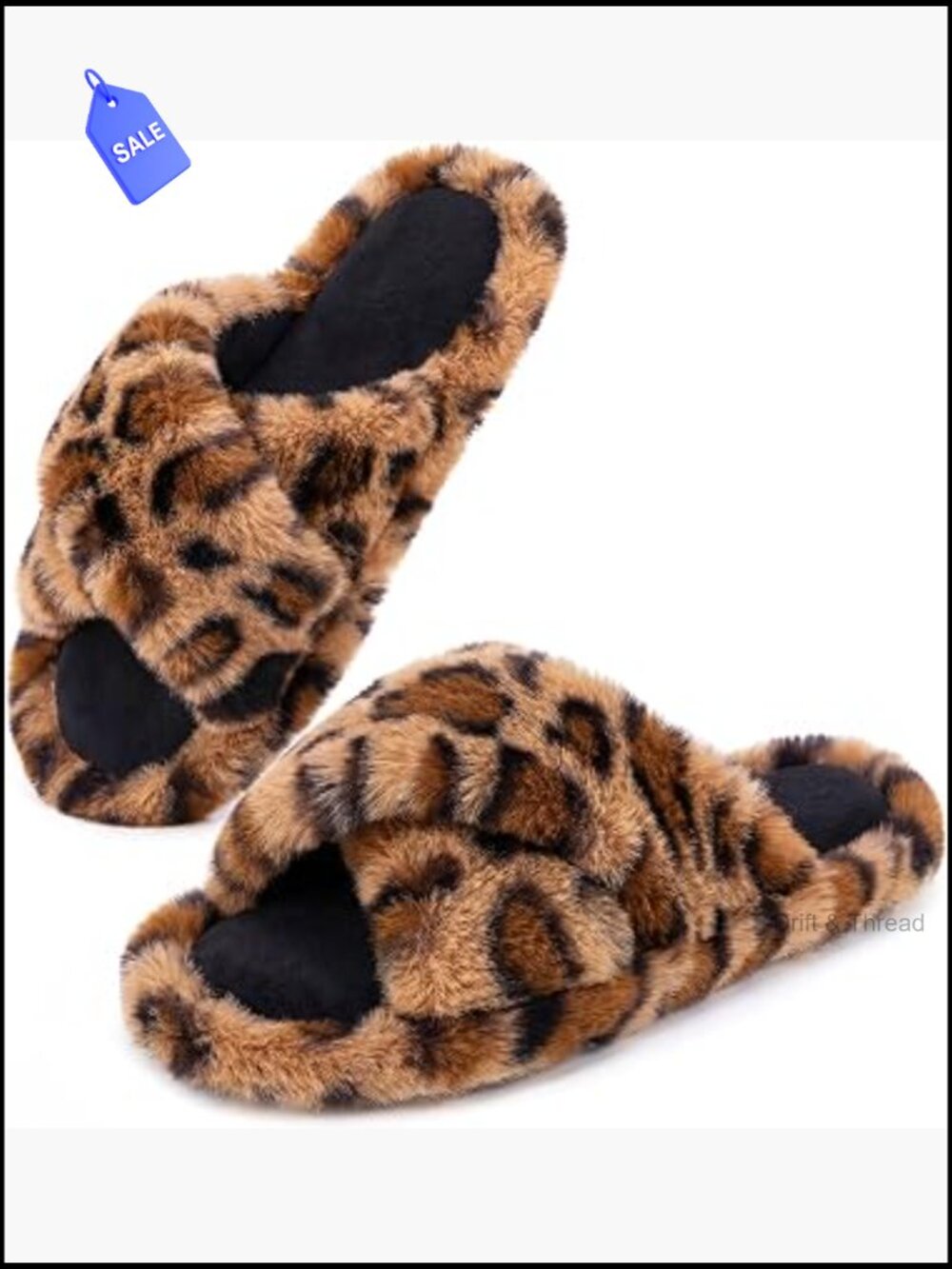 Women's Fluffy Open Toe Slippers Cute Cross Band Faux Fur House Shoes Non-Slip
